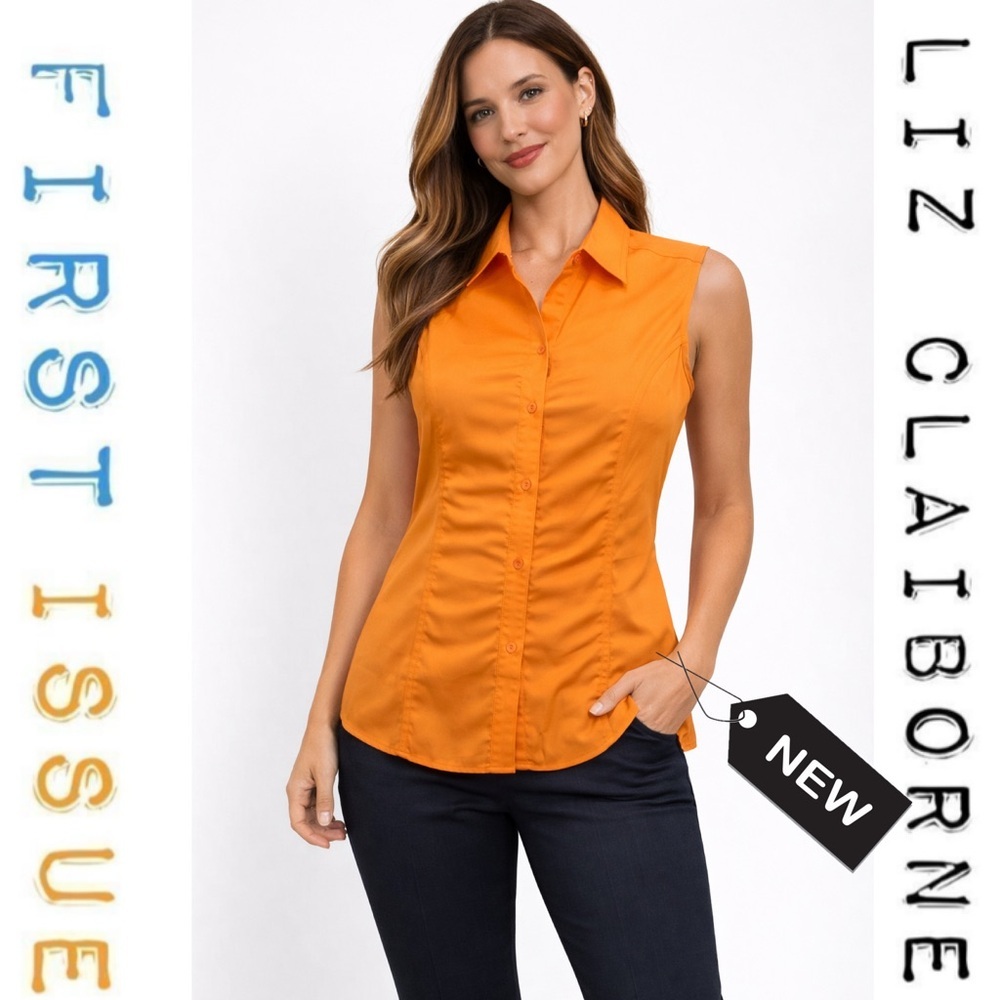 NWT Liz Claiborne orange Sleeveless button up size L